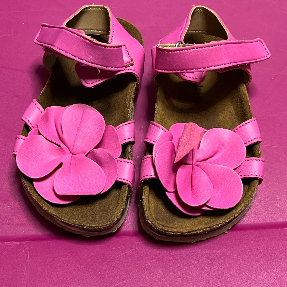 Pink Sandals with Flower Embellishments and Velcro Straps